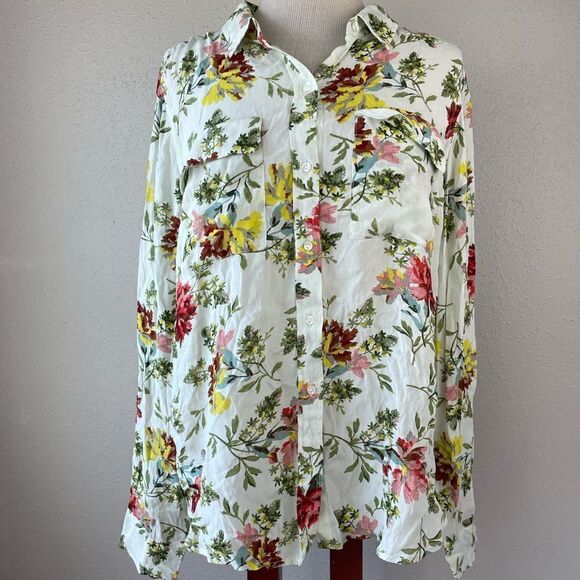 NWT Lucky Brand Floral Button Down Shirt Size L - Picture 1 of 8